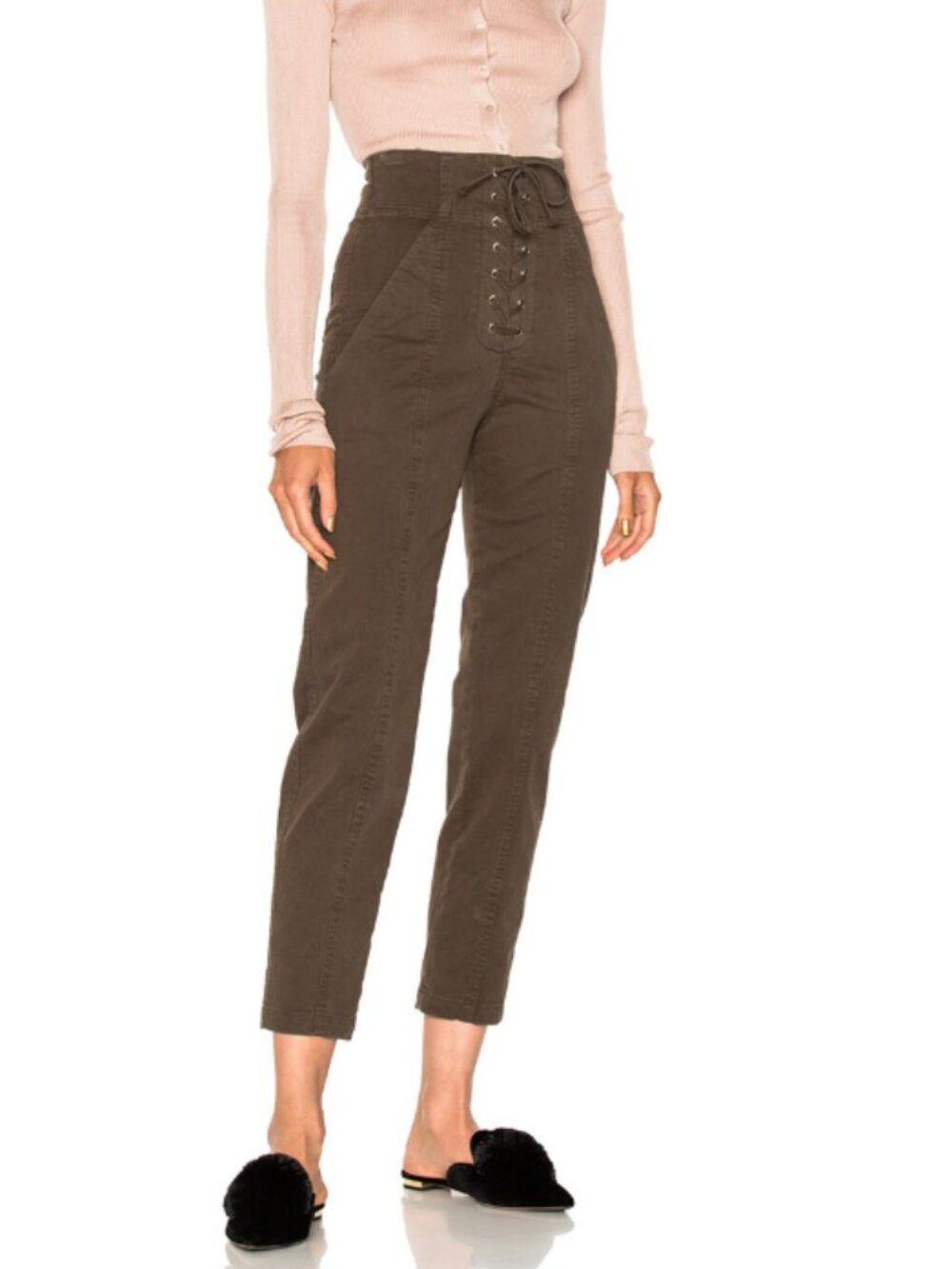 A.L.C. Kyle Lace-Up Pants Olive Green High Waist Skinny Tapered Size 0